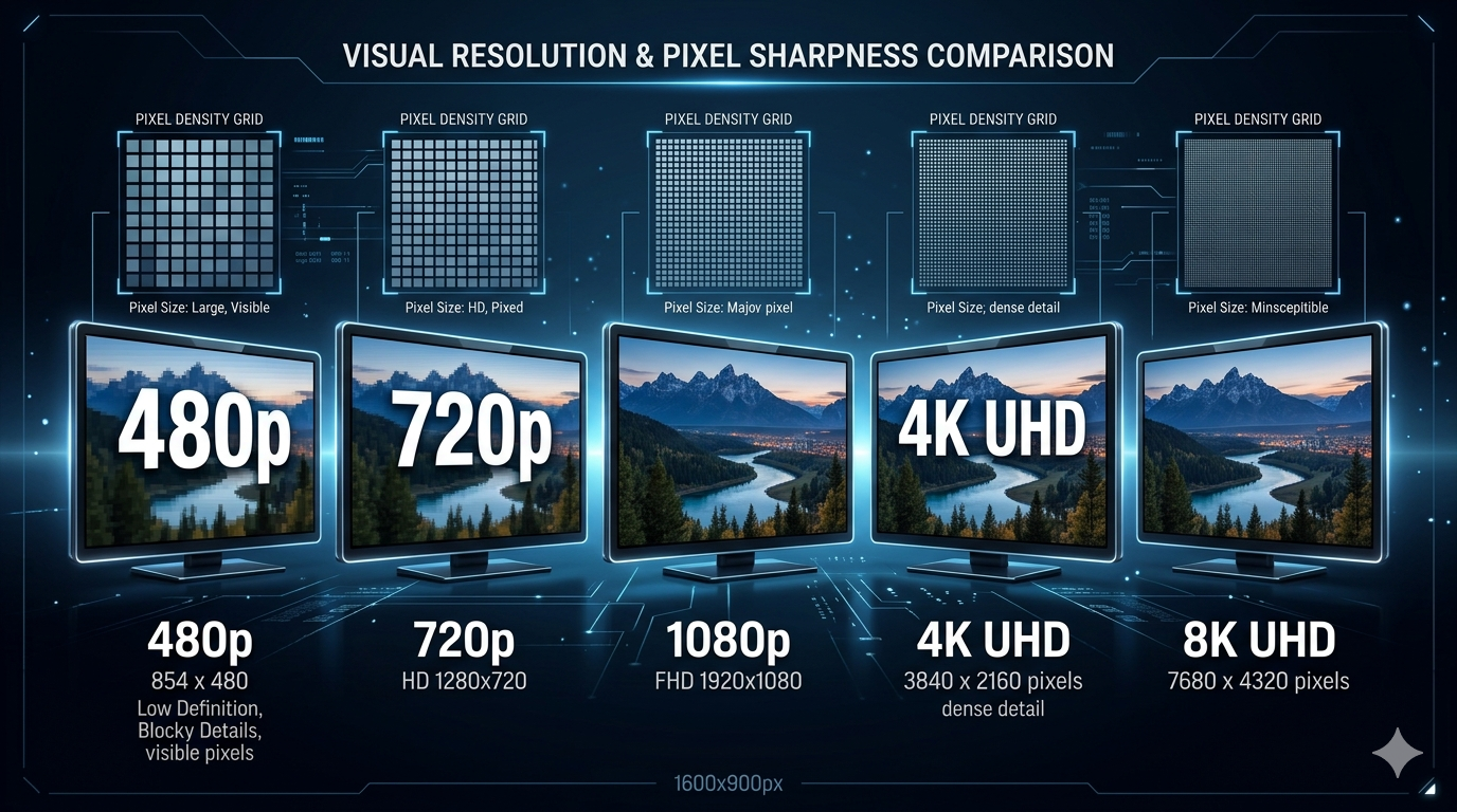 Video Resolution Explained: 480p, 720p, 1080p, 4K, 8K (2026 Guide)